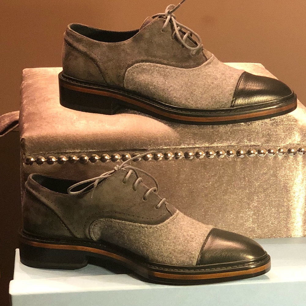 Authentic Lanvin Paris Gray Lace-Up Women’s Oxford - Picture 5 of 8